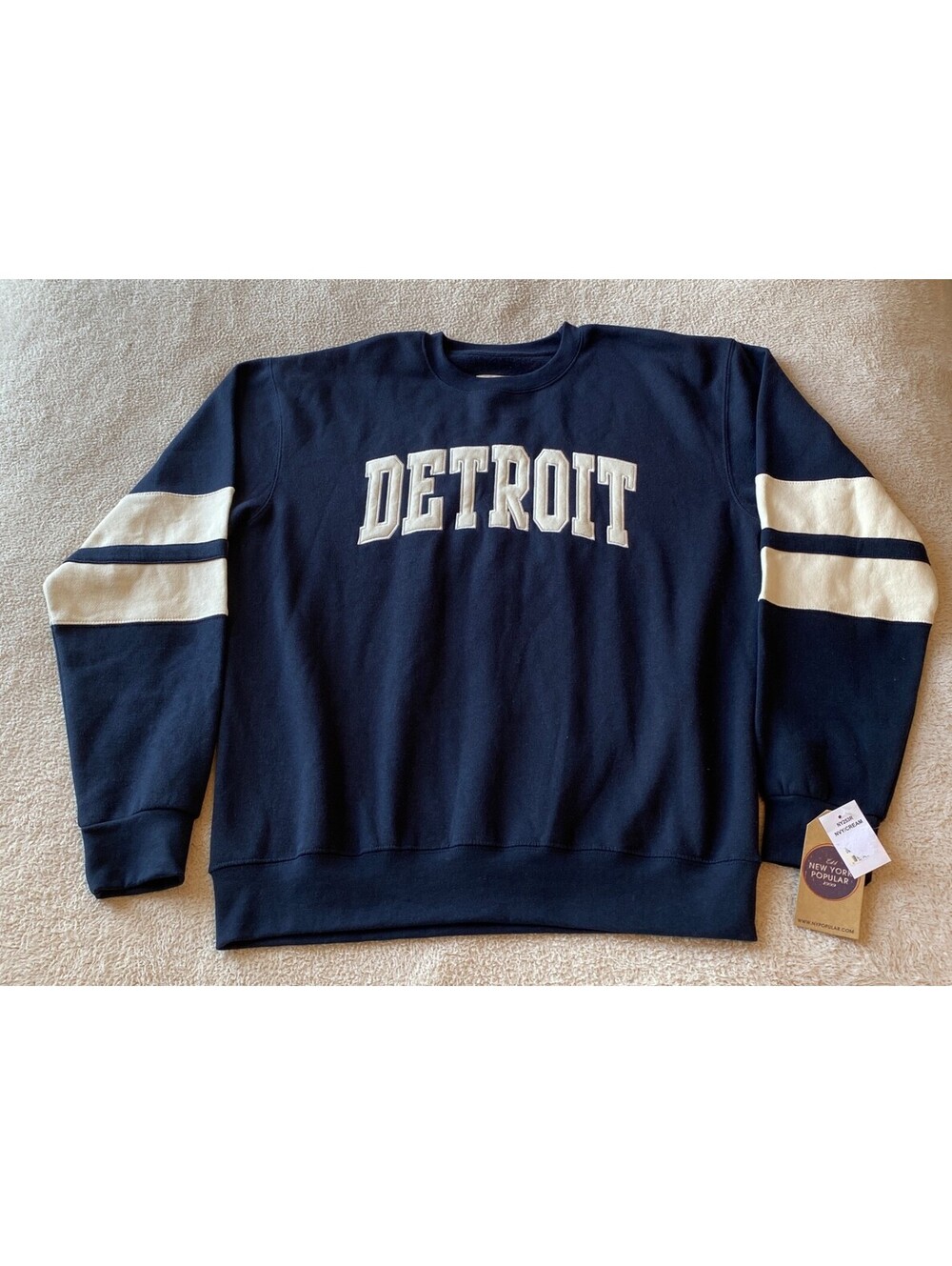 NWT New York Popular DETROIT Crewneck Sweatshirt Men's XL Navy Cream Retro NEW